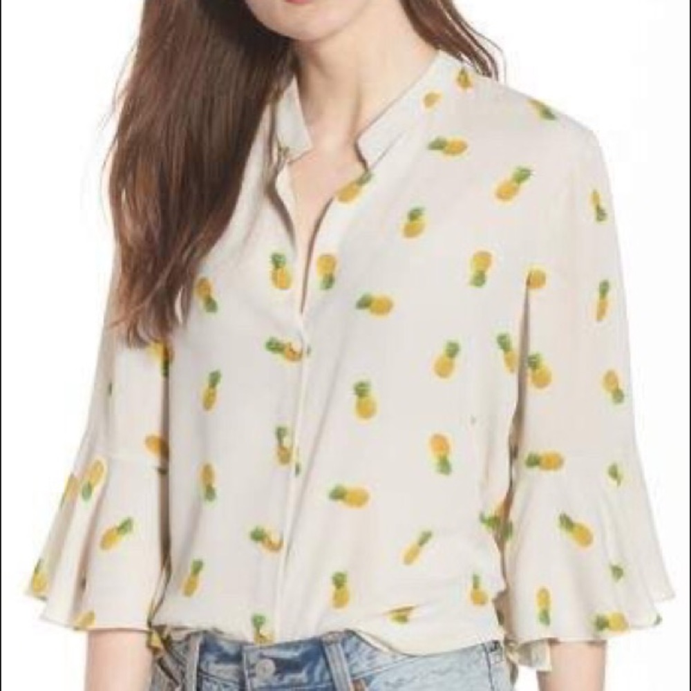 LUSH pineapple print bell sleeve blouse